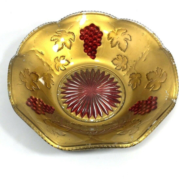 Vintage Goofus Bowl Grape Leaf Center Star Scallop Edge Centerpiece Decor - Picture 3 of 8